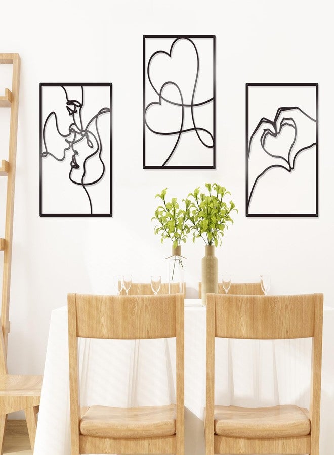 KOYILTD 3 Pcs Metal Minimalist Wall Art Love Wall Decor Metal Line Wall Art Bedroom Decor for Couples Love Decoration for Bedroom Living Room Bathroom Valentine's Day Decoration (Black) - Image 4